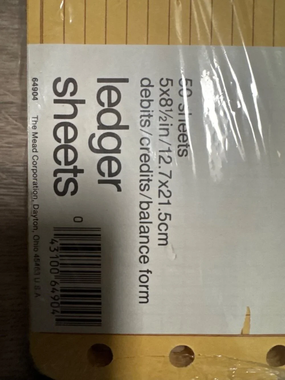 Mead Yellow Ledger Sheets 5x8.5 Inches Debits/Credits Form 50 Sheets Durable Des